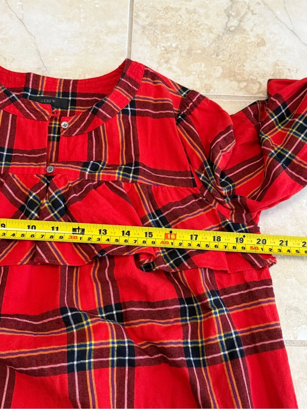 J.Crew Girls Small Red Plaid Ruffle Tunic Top Long Sleeve Holiday Christmas